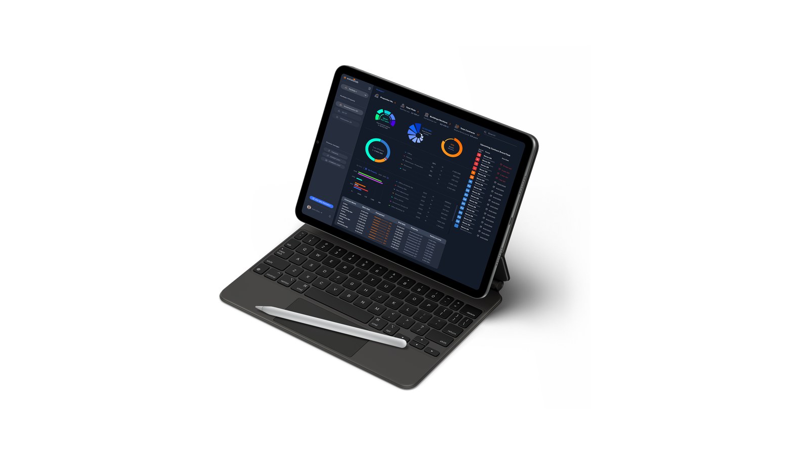 EstateLab portfolio dashboard on an iPad