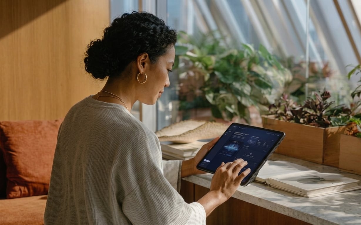Someone running an interview practice session on a tablet